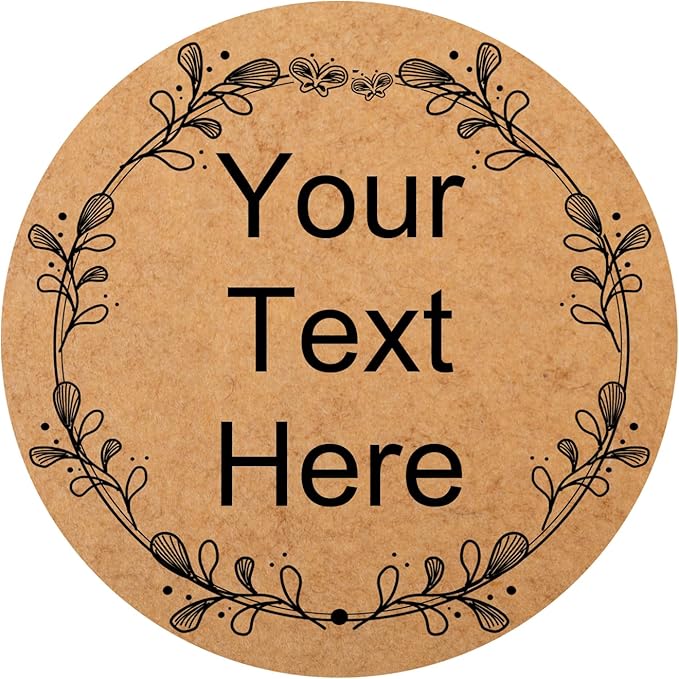 150,200Pcs Kraft Custom Sticker Labels Round Customized Labels Wreath Designs Personalized Stickers for Food Jars Gift Essential Oil Bottles Storage Bins(Kraft Paper 14)
