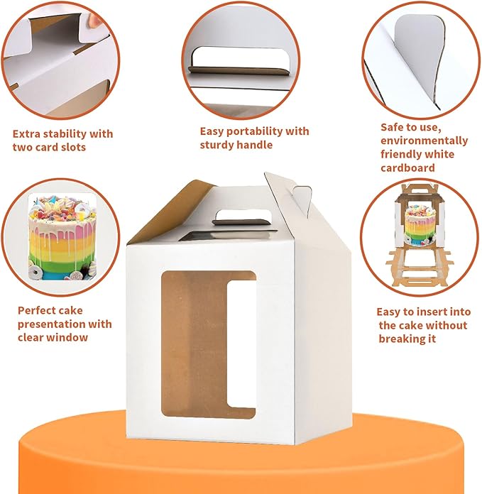 10x10x10 Inch Tall Cake Boxes with windows,8in 10in Tall Cake Carrier, Layer Cake Box,Large Tiered Cake Box,Durable White Bakery Box,Large cake box(1pack)