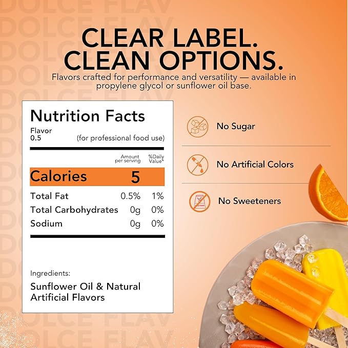Dolce Flav Orange Creamsicle Extract - 8 Ounce Oil-Soluble Kosher, Sugar-Free, Concentrated Orange Creamsicle Flavor for Candy, Chocolates & Desserts