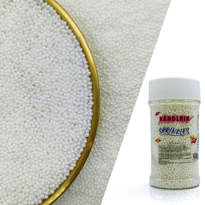 Edible White Pearl Sugar Sprinkles Candy 2mm Mini Pearls Cake Decorations Cupcake Toppers Cookie Decorating Perfect for Wedding Party Valentine Halloween Christmas Supplies 3OZ