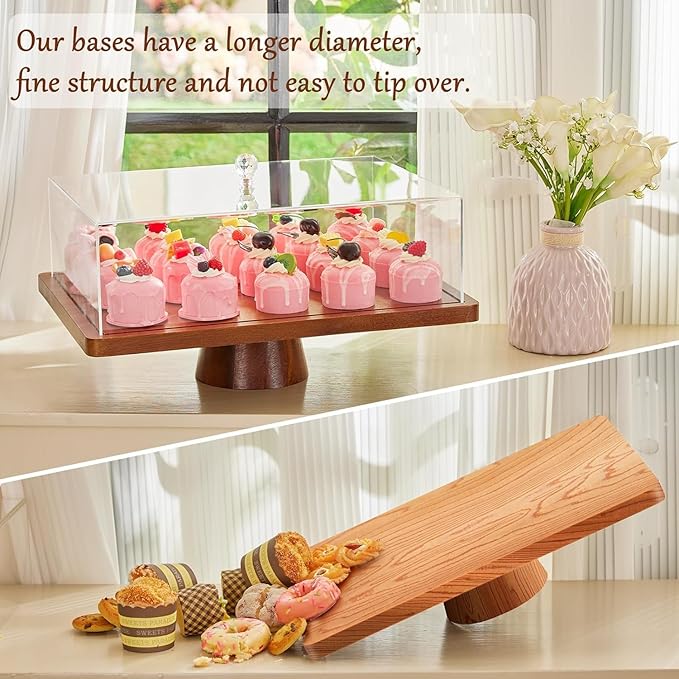 HouseJoy Acacia Wood Cake Stand with Lid-Extra Large 17" Rectangular Cake Holder，2-in-1 Dessert Table Display Set & Charcuterie Board，Acrylic Cake Dome Cover for Cheese/Veggie/Desert /Chips & Dip