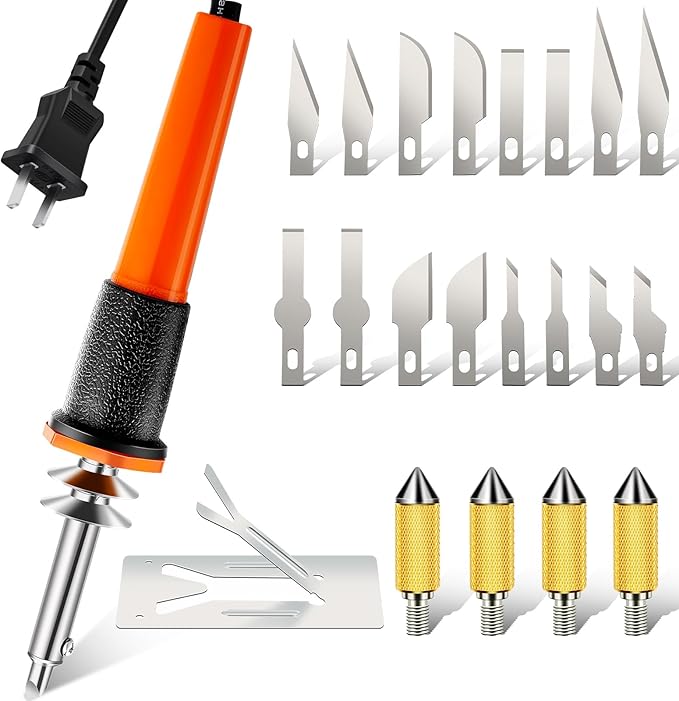 Honoson 22 Pieces Electric Hot Knife Cutter Tool Kit Include Heated Knife Plastic Cutter With Multipurpose 16 Blades 4 Blade Holders Metal Stand For Soft Thin Plastic Foam Stencils(Orange)