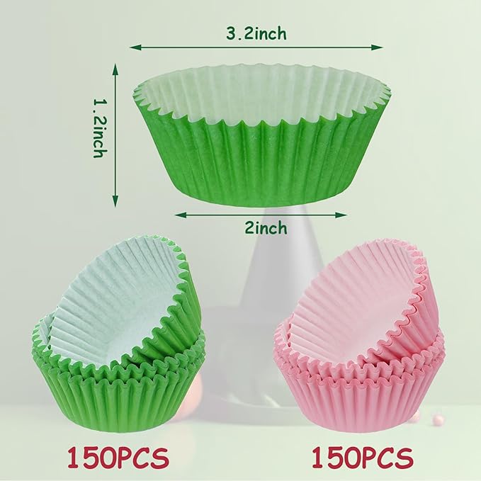 300 Pieces Pink and Green Cupcake Liners Witch Party Cupcake Wrappers Baking Cups for Baby Shower Witch Princess Party Supplies