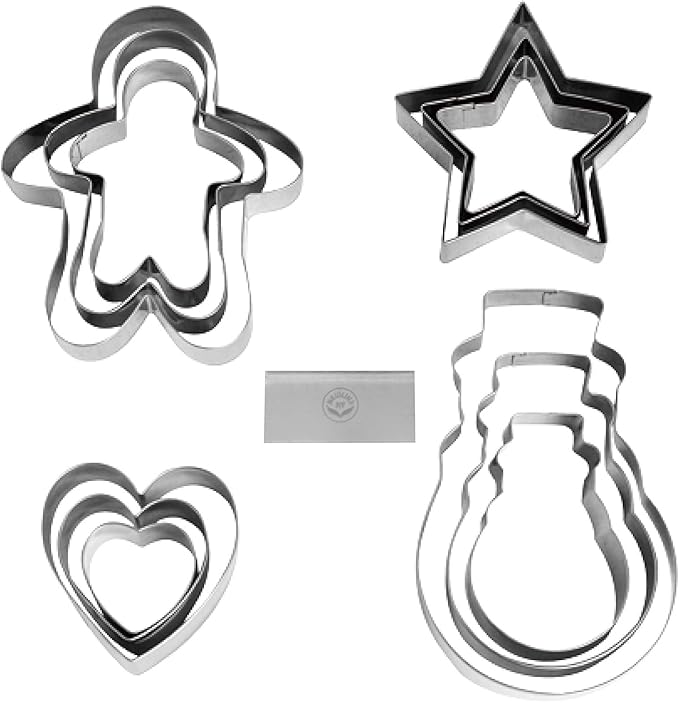 NewlineNY Cookie Molds Cutters Sets: Stainless Steel 13 Pieces Cookie Mold Biscuit Pastry Cutter Set, Man, Star, Heart, Snowman & a Cutter Blade