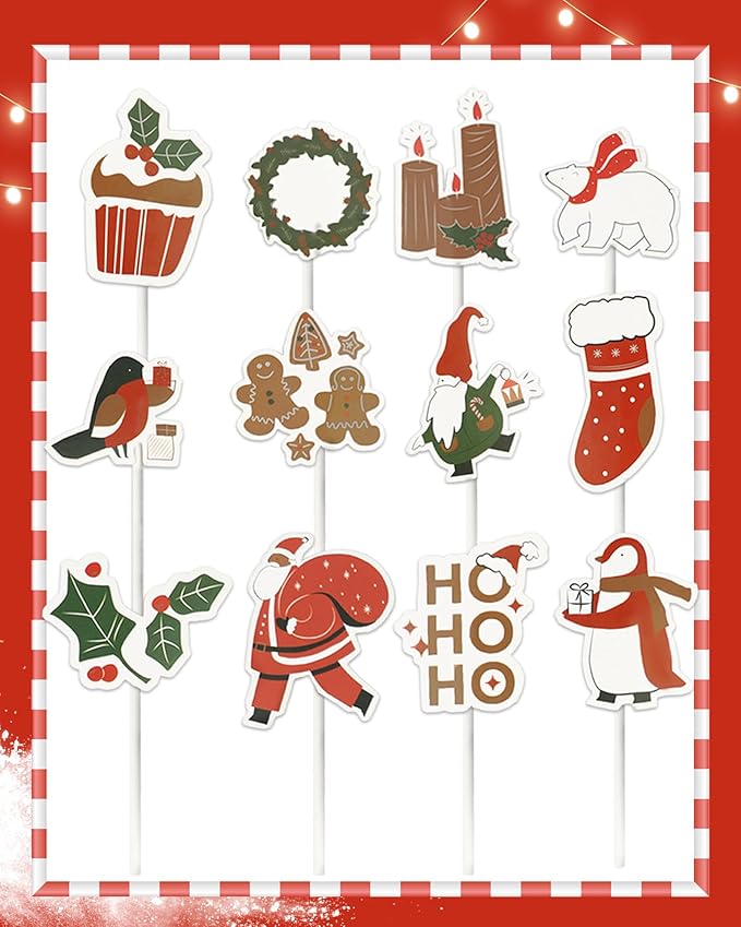Standard 200 Pcs Christmas Cupcake Liners with 12 Pcs Cupcake Toppers, Christmas Muffin Liners, Baking Cups for Xmas Holiday Party Favors