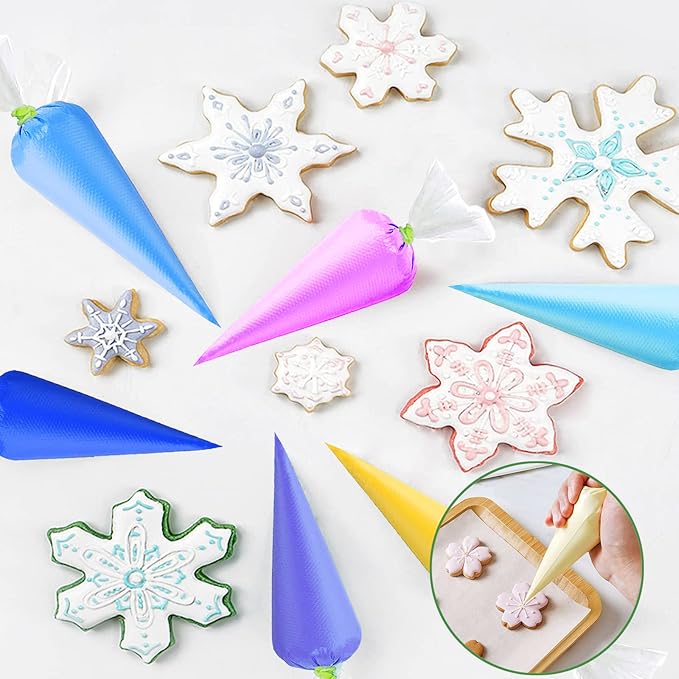 120Pcs Tipless Piping Bags, 100Pcs 12inch Disposable Pastry Bags for Royal Icing Cookies Decorating - Icing Frosting Bags and Tips Set with 10 Bags Ties, 3 Cookie Cutters & 2 Scriber Needle