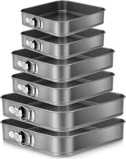 Zubebe Springform Cake Pan Square Non Stick Baking Pan 9.5, 10.2, 11 Inch, Set of 6 Leakproof Square Baking with Removable Bottom Cake Mold for Cheesecake Wedding, 3 Sizes