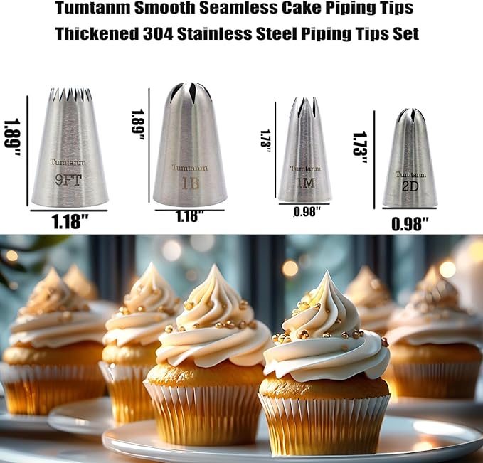 Extra Large Piping Nozzles, 1M 1B 2D# 9FT Seamless Stainless Steel Piping Icing Tips for Cakes