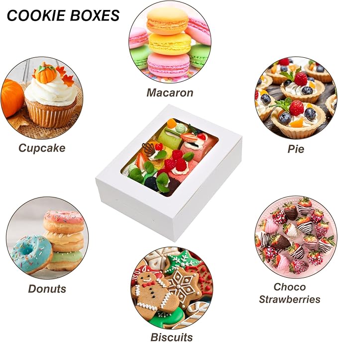 TOMNK 12pcs 8x6x2.5 Inches Bakery Boxes with Window, Cookie Boxes for Chocolate Strawberries, Donuts, Cupcakes, Muffins and Dessert