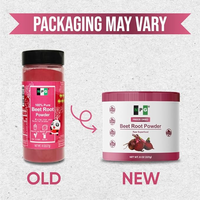 NPG Beet Root Powder 8 Oz, 100% Pure Raw Red Beetroot Superfood for Baking, Juices Drink, Smoothies, Vegan, Non-GMO, No Added Sugar, No Preservatives (Packaging May Vary)