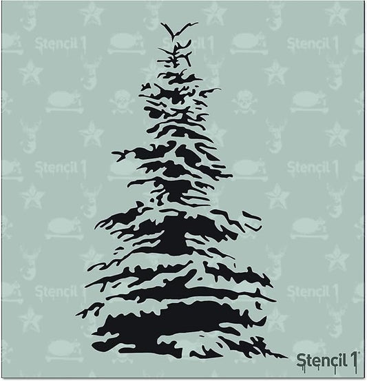 Stencil1 Snowy Pine Christmas Tree Stencil – Reusable Winter Template for DIY Crafts, Holiday Decor, Painting on Wood, Fabric, Cards & More - 5.75" x 6"