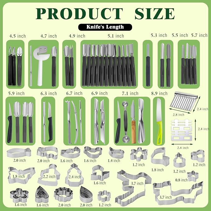 80-Piece Stainless Steel Fruit Carving Tools Set - Professional Watermelon Carving Knife Kit with Ergonomic Handles & Portable Case, Durable Fruit Cutting Tools for Culinary Arts, Sculpting, Peeling