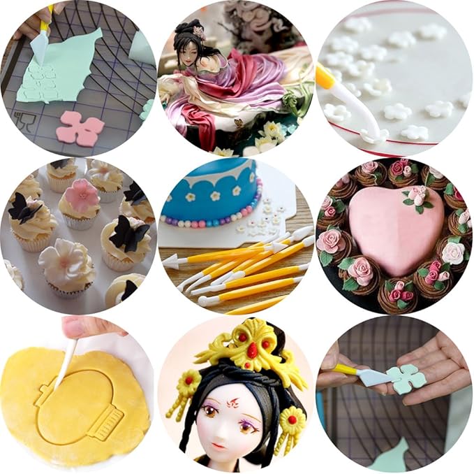 DaKuan Fabulous Cake Scraper Smoother and Fondant Kit - 6 Pcs Decorative Scrapers Polisher and 16 Pcs Modeling and Sculpting Tools