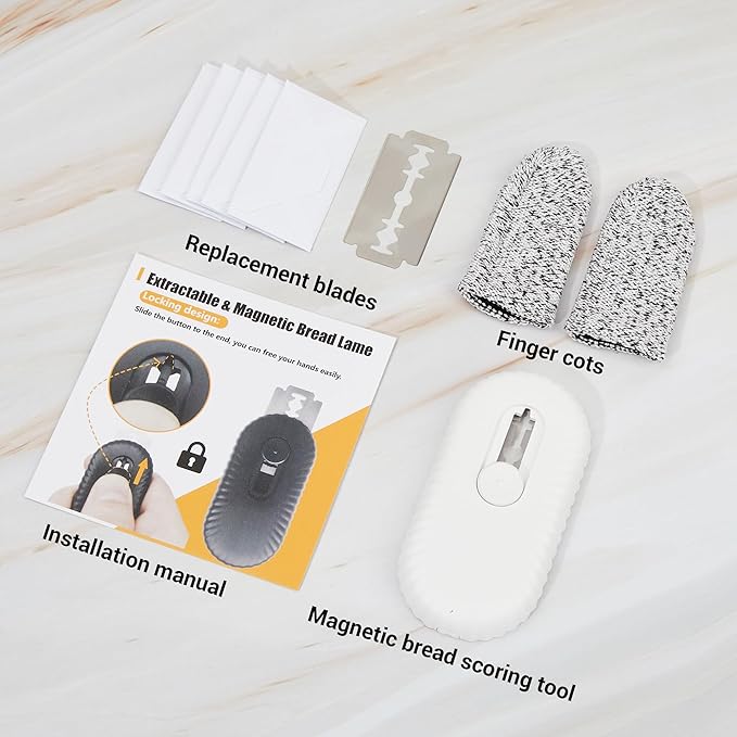 UFO Non-Slip Bread Lame - Professional Dough Scoring Tool with 5 Razor Blades,Sourdough Scorer Kit for Artisan Bread Baking,Including User Manual (Ripple White)