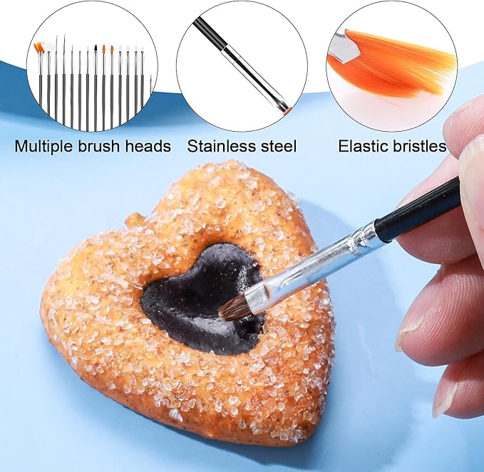 Aster 15Pcs Cake Decorating Brushes, Cake Painting Brushes Kit Food Paint Brushes Cookie Decorating Supplies Candy Icing Pastry Brush DIY Brush Set for Baking(Black)