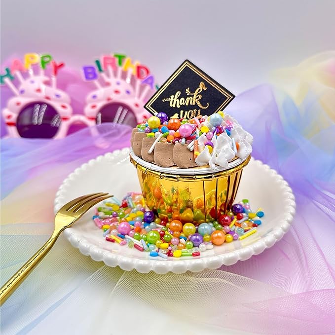 Rainbow Sprinkles for Cake Decorating, 4.6Oz Pastel Jimmies and Pearls Sprinkles Mix for Donut Cookie Baking Brownies Cupcake Ice Cream Toppings