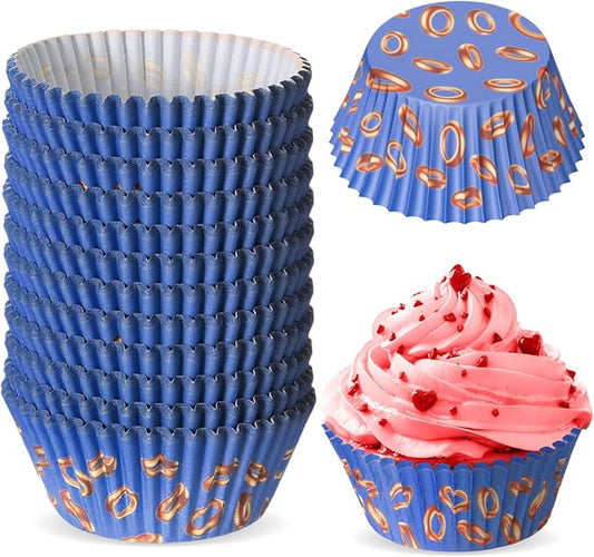 300 Pcs Cupcake Paper Liners Blue Gold Ring Baking Cups Muffin Cupcake Wrappers Blue Hedgehog Party Decorations for Cakes Baking Ice Cream Dessert Cheese Wedding Birthday Party Supplies
