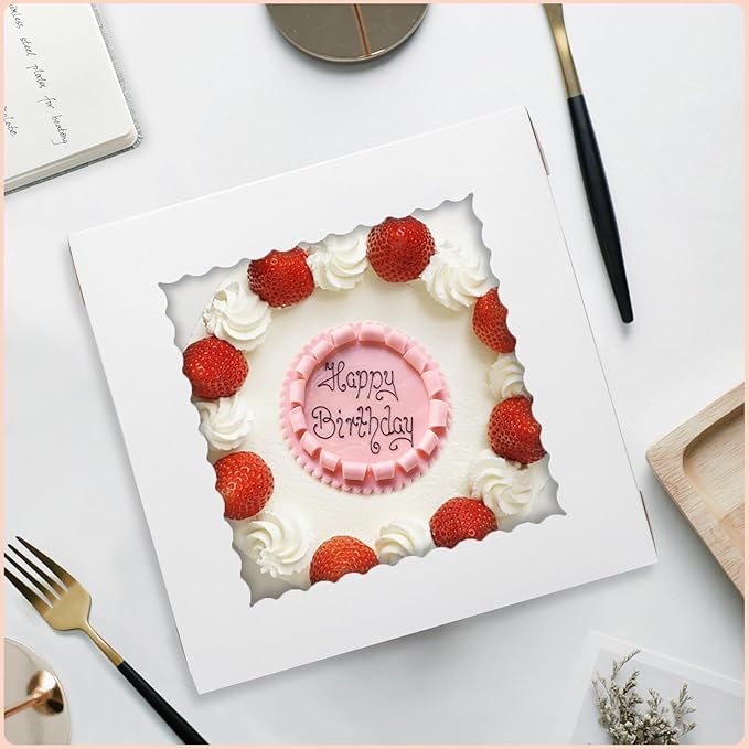 6 Pack Tall Cake Boxes for Tier Cakes 10x10x10 Inch Disposable Layer Tall Baking Carrier with Window Large Cardboard Tierd Bakery Take Out Transport Containers for Wedding, Birthday, Party
