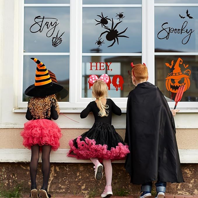 9 Pcs Large Halloween Stencils for Door Mats, Reusable Pumpkin Ghost Bat Painting Crafts, Halloween Stencils for Painting On Doormat Wood Wall Decor (Cute 9)