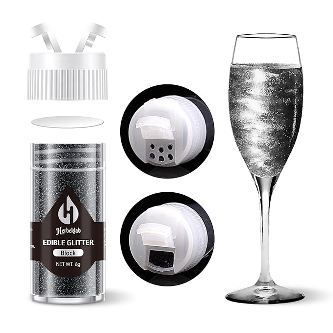 Black Edible Glitter – 6g Luster Dust Drink Glitter, Food Grade Shimmer Powder for Cocktails, Cakes, Beverages, Chocolate & Candy