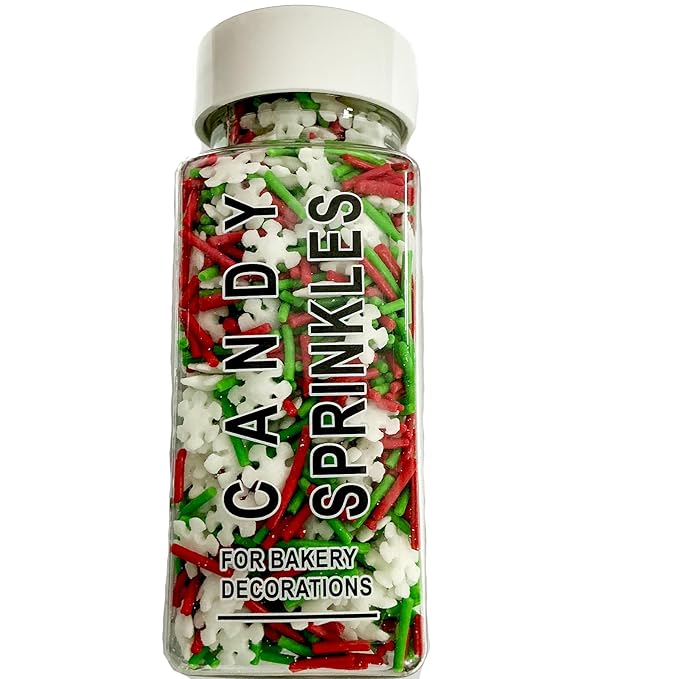 Homipooty Christmas Sprinkles for Cake Decorating 85g/2.99oz Mix of Red and Green Holiday Sprinkles with White Snowflakes Jimmies Decorative Christmas Dessert