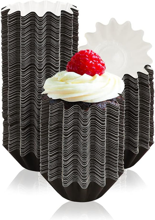 200 PCS Cupcake Liners TIE-DailyNec Flared Muffin Baking Cups Holder Greaseproof Coated Cake Cups, Food Grade Safe Brioche Wrappers for Birthday Party Wedding Anniversary (Brown)