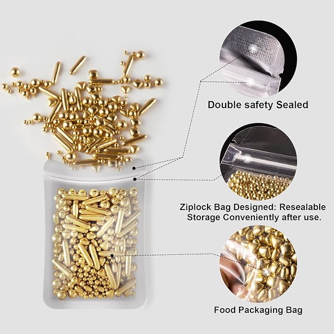 HUEBEATY 6-in-1 Metallic Gold Dragees Sprinkles for Cake Decorating, Cupcakes & Cookies | 180g/6.36oz | Birthdays, Weddings, Holiday, Christmas Fancy Gold Cake Candy Pearls Sprinkles and Decorations