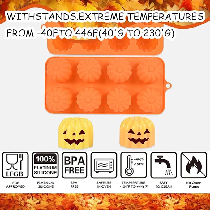 1 Pcs Silicone Chocolate Molds Fall Thanksgiving Halloween Christmas Autumn Pumpkin Candy Chocolate Mold Silicone Molds for Candy Jelly Wax Melt Ice Cubes Cake Decorations