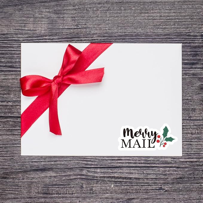 Wailozco 200 PCS Merry Mail Stickers,Cute Small Business Envelopes Stickers for Business Packages/Handmade Goods/Bags ,Christmas Theme Small Shop Business Stickers for Envelopes Seals