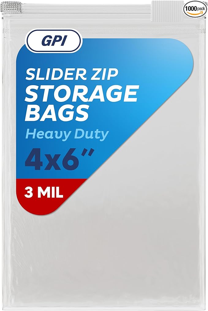 1000 Count - Slider Zip Food Storage Snack Bags, 4" x 6" (8 Ounces) 3 Mil Heavy Duty, Strong & Durable for Freezer Storage, for Candies, Snacks & More. GPI