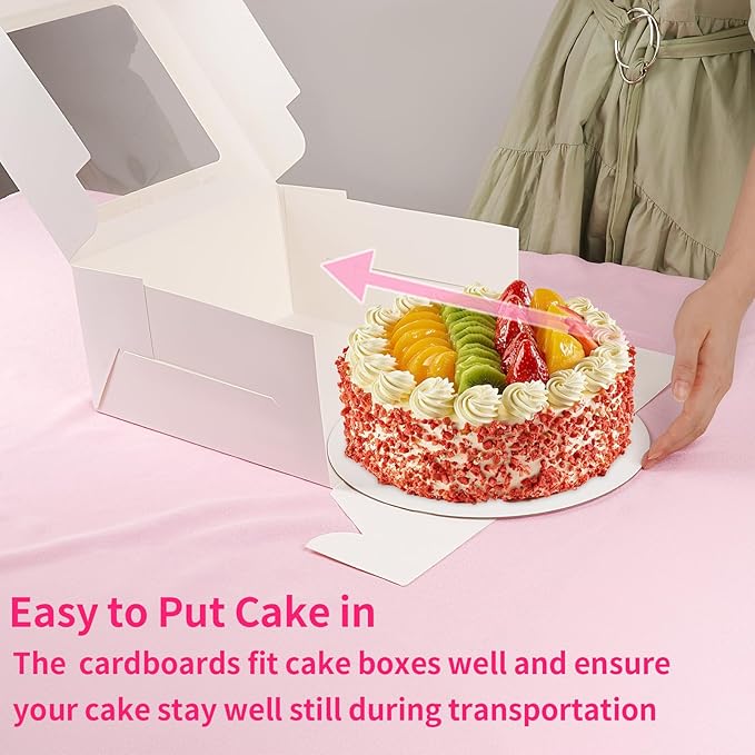 Winkio Cake Boxes with Window, 4 Pack 10 inch Disposable Bakery Boxes for Cakes, Cookies, Pies, Cupcakes, Pastries