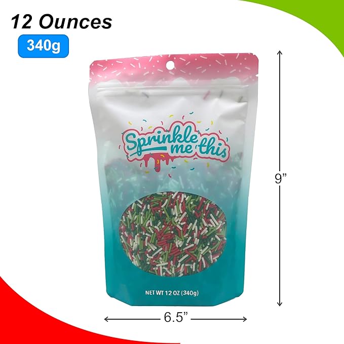 Mistletoe Magic Sprinkle Mix - 12 OZ Resealable Stand Up Candy Bag - Christmas Themed Sprinkle Topping - Bulk Holiday Sprinkles for Baking and Desserts