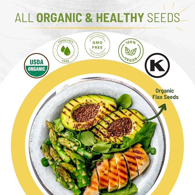 Sunbest Natural Organic Flax Seeds 32 oz (2 LB) - USDA organic, Non-GMO, Gluten Free, Vegan, Kosher- Premium Quality Superfood, Omega-3s, Fiber for Heart Health and Digestive Support - 2-Pack 16 oz
