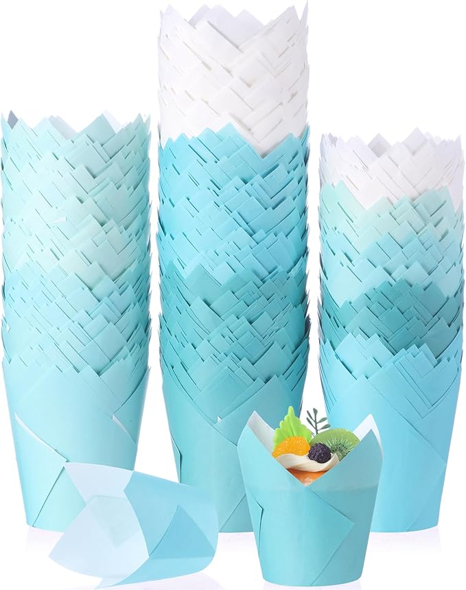 Havawish 500 Pcs Standard Size Gradient Green Tulip Cupcake Liners, Party Cupcake Baking Liners Greaseproof Wrappers Muffin Liner Holders for Wedding Birthday Baby Shower Holiday Party Baking Cups
