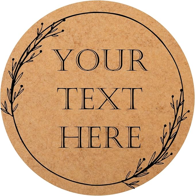 100-1000 Kraft Custom Sticker Labels Round Customized Labels Wreath Designs Personalized Stickers for Food Jars Gift Essential Oil Bottles Storage Bins(Kraft Paper 09)