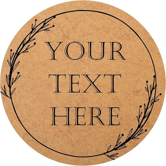 100-1000 Kraft Custom Sticker Labels Round Customized Labels Wreath Designs Personalized Stickers for Food Jars Gift Essential Oil Bottles Storage Bins(Kraft Paper 09)