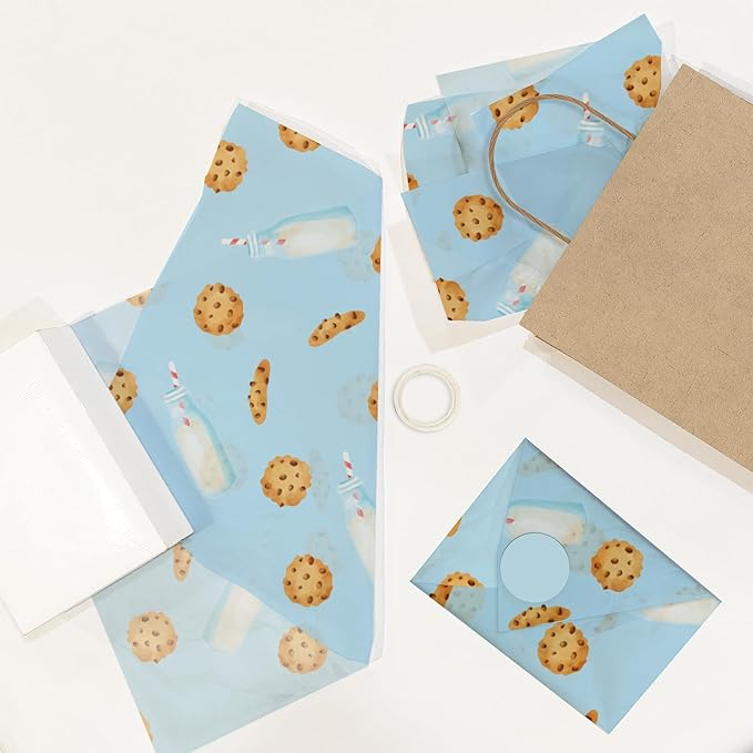 Milk and Cookies Printed Tissue Paper for Birthday Party Gift Bags or Boxes and Wrapping - Bulk Decorative Art Tissue Paper for Packaging and Gifting | 24 Sheets 20" x 30"