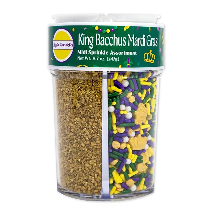 Mystic Sprinkles 4 Cell Sprinkle Assortments (King Bacchus Mardi Gras, Midi)