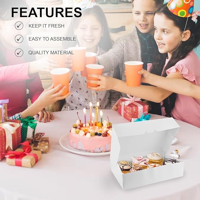 MT Products White Donut Boxes 14" x 10" x 3.5" - Auto Pop-Up Bakery Boxes No-Window (Pack of 125) - Made in the USA