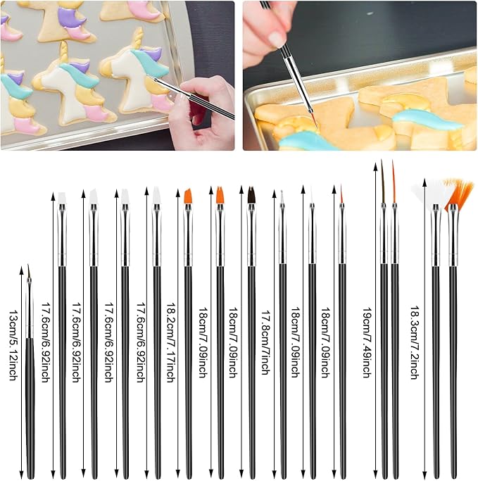 Aster 15Pcs Cake Decorating Brushes, Cake Painting Brushes Kit Food Paint Brushes Cookie Decorating Supplies Candy Icing Pastry Brush DIY Brush Set for Baking(Black)