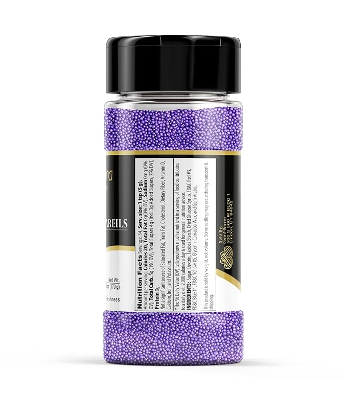 GranAroma Purple Nonpareils, Decorative Sprinkles, Cakes & Cookies, Bakery Staple (6 Ounce)