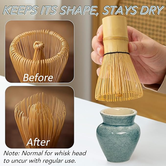 8Pcs Matcha Whisk Set, Matcha Set Includes Ceramic Matcha Bowl, Whisk and Holder, Bamboo Scoop, Scoop Rest, Sifter, Measuring Spoons and Tea Towel Tea Kit Gift Set for Women (Blue)
