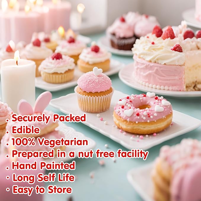 Valentine Edible Heart Sprinkles,Pink White and Red Mix Sugar Pearl Decorations,Assorted Styles Heart Sprinkles 4 Pack,Sweetheart Sprinkle Perfect for Cake Decorations,Baking,Ice Cream,Cookies,Cupcake Topper,Birthday Wedding Valentines Christmas Supplies