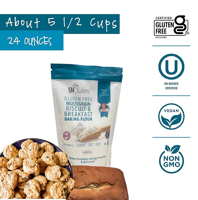 gfJules Certified Gluten Free Multigrain Biscuit & Breakfast Baking Flour | No Grit, Non-GMO, Vegan | Certified Top 9 Allergen-Free & Kosher | Corn-Free | 24 Ounces