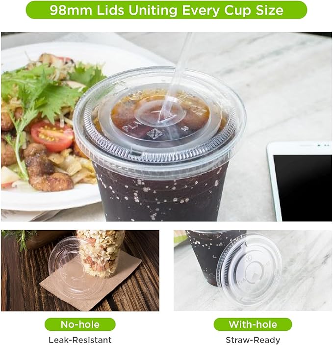 Karat Earth [1,000 ct - 16 oz] Compostable PLA Plastic Cups, BPI Certified Disposable Renewable Cold Cups for Iced Coffee, Smoothies, and More | Green Line