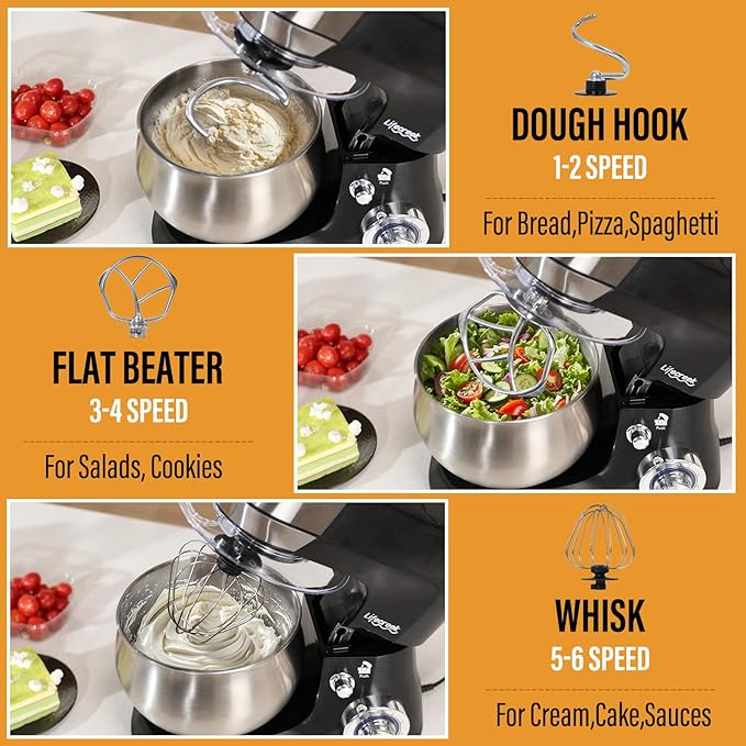 6-in-1 Multifunctional Stand Mixer, 5.3Qt 660W, 6-Speed Tilt-head, Electric Kitchen Mixer with Stainless Steel Bowl,Meat Grinder, Juice Blender (Red)