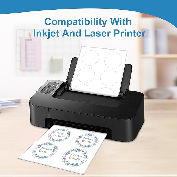 3" Round Sticker Labels for Laser/Ink Jet Printers, White Printable Sheets, Circle Stickers, 30 Sheets | 180 Labels (HB-C006)