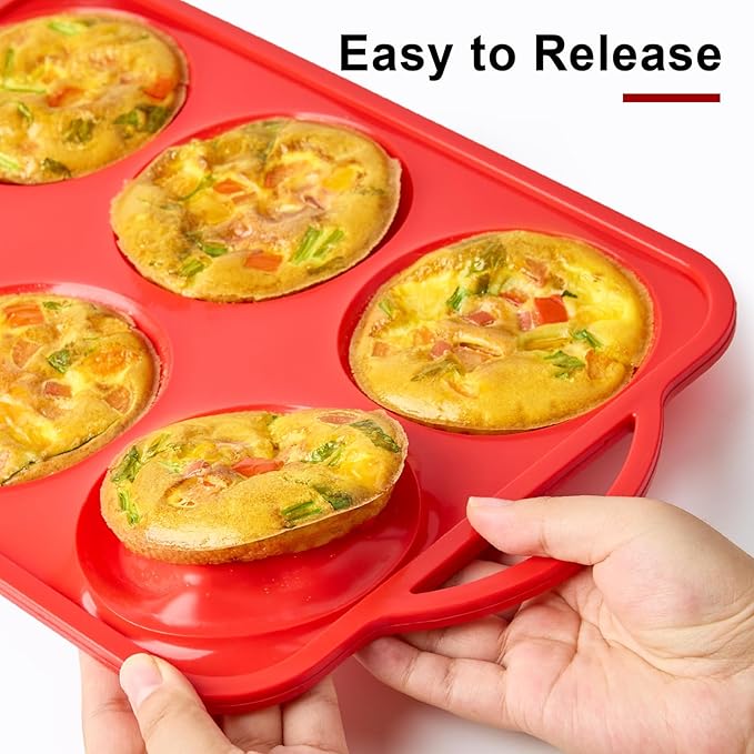 4 Inch Jumbo Size Muffin Top Pan with Metal Frames, Silicone Egg Mold for Breakfast Sandwiches, Egg Bite Baking Tray, BPA Free & Non-Stick