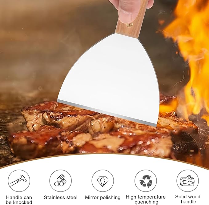 Heavy Duty Griddle Scraper, 8.07” x 5” Stainless Steel Grill Scrapers with Hole for Hanging, Rust-Proof & Unbreakable One-Piece Blade, Perfect for Griddle, Smoker, and Gas Grills