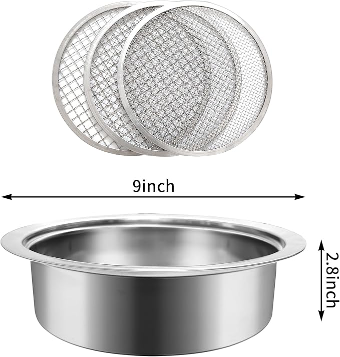 Soil Dirt Sifter for Gardening with 3pcs Interchangeable Mesh(3,6,9mm), Stainless Stackable Sifting Pan Soil Sand Rock Sieve for Dirt, Sand, Rock, Filtration, Compost with Soil Scoops (silver2)
